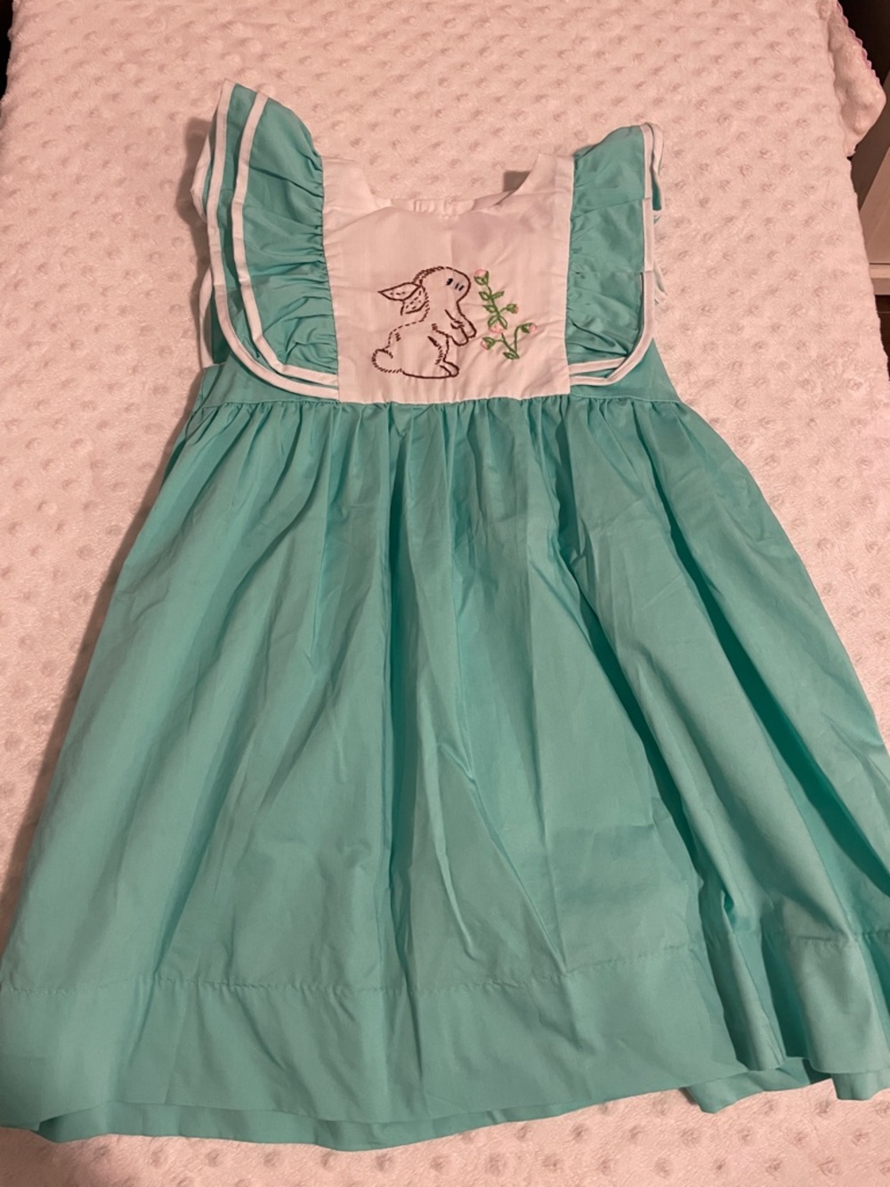 Classic Mint Green Embroidered Bunny Kids Dress